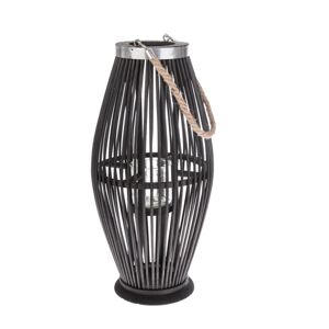 Bambusová lucerna se sklem Delgada černá, 49 x 24 cm