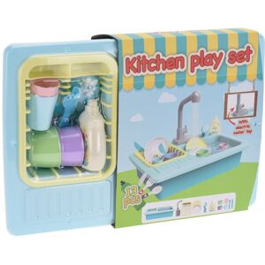 Dětský kuchyňský set s tekoucí vodou, sada 13 ks, modrá