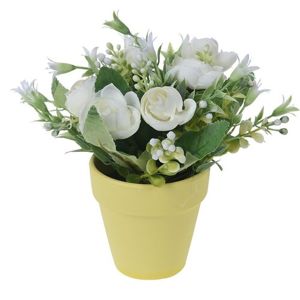 Umělé růže v květináči bílá, 21 cm