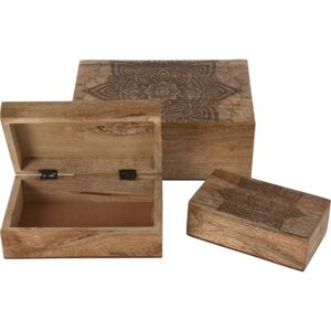 Sada krabiček s víkem z mangového dřeva Mandala, 3 ks