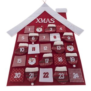 Textilní adventní kalendář Vánoční domeček červená, 68 x 68 cm