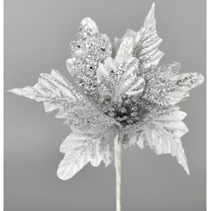 Umělá Poinsettie stříbrná, 25 cm