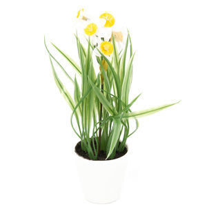 Umělá květina Narcis v květináči bílá, 22 cm