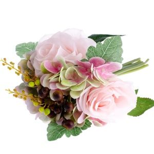Umělá kytice Růže s hortenzií světle růžová, 30 cm