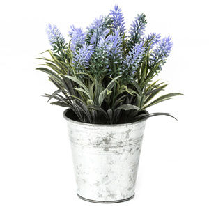 Umělá levandule v plechovém květináči modrofialová, 24 cm