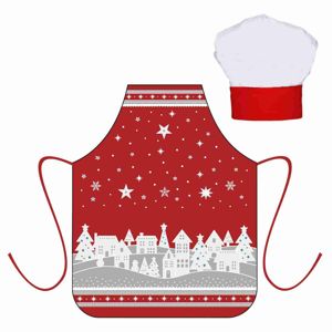 Vánoční dětský set zástěra s kuchyňskou čepicí, červená