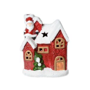 Vánoční keramický svícen Domek červená, 15 cm