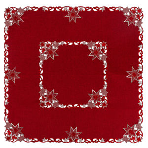 Vánoční vyšívaný ubrus Hvězdy červená, 85 x 85 cm