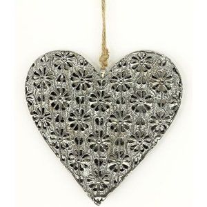 Závěsná kovová dekorace Floral heart, 14 cm