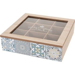 Dřevěný box na čajové sáčky Chinoas 24 x 24 x 7 cm, modrá