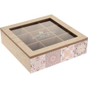 Dřevěný box na čajové sáčky Chinoas 24 x 24 x 7 cm, růžová