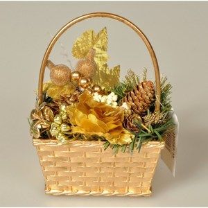 Košík s vánočními ozdobami Nature zlatá, 20 cm