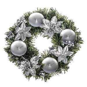 Vánoční dekorace s poinsetií pr. 25 cm, stříbrná