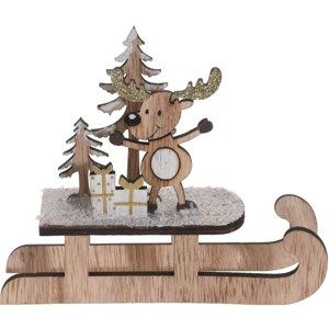 Vánoční dřevěná dekorace Sleigh with Gift box, 14 cm