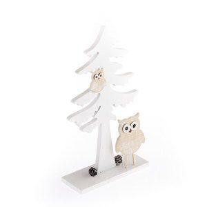 Vánoční dřevěný stromek Sovičky, bílá