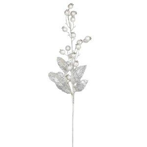 Vánoční větvička Šípky bílá, 80 cm