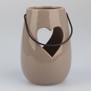 Závěsný keramický svícen Srdce hnědá, 14,5 cm